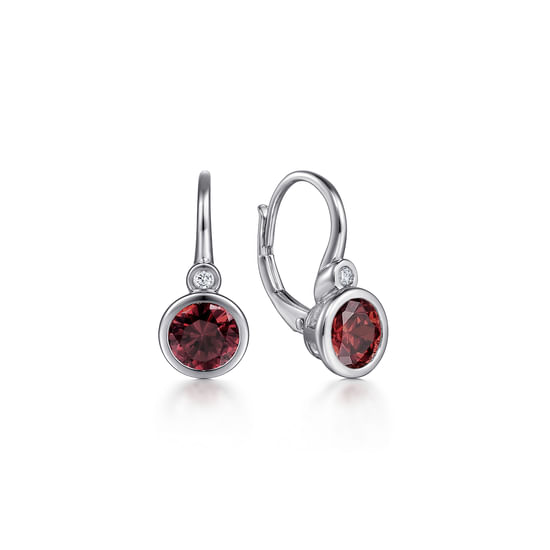 Gabriel - 925 Sterling Silver Garnet and Diamond Leverback Earrings