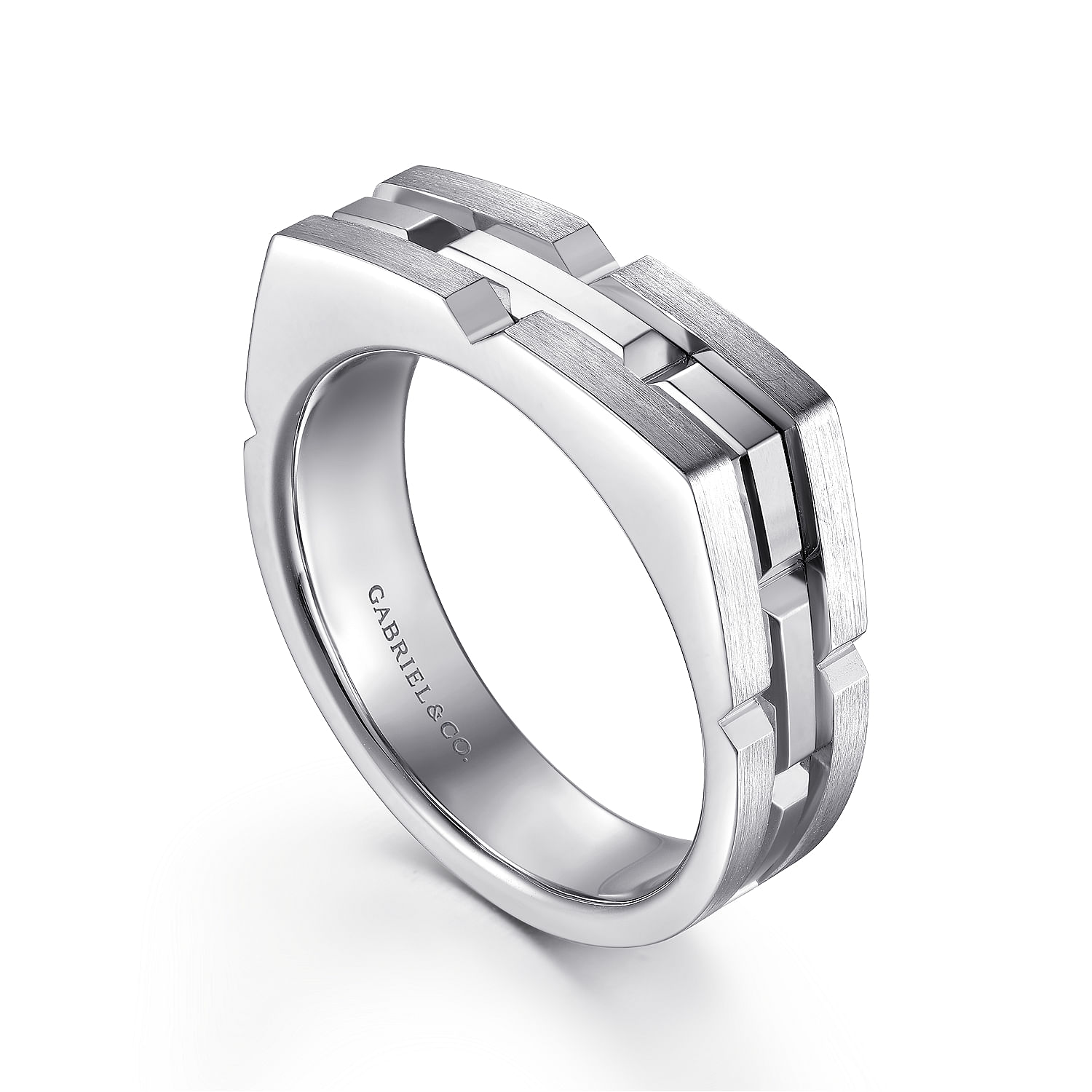 925 Sterling Silver Geometric Men's Ring in Satin Finish