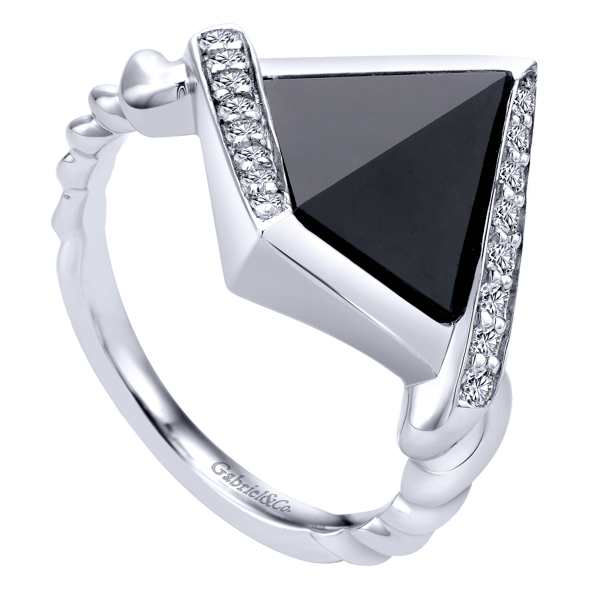 925 Sterling Silver Geometric Onyx and White Sapphire Ring