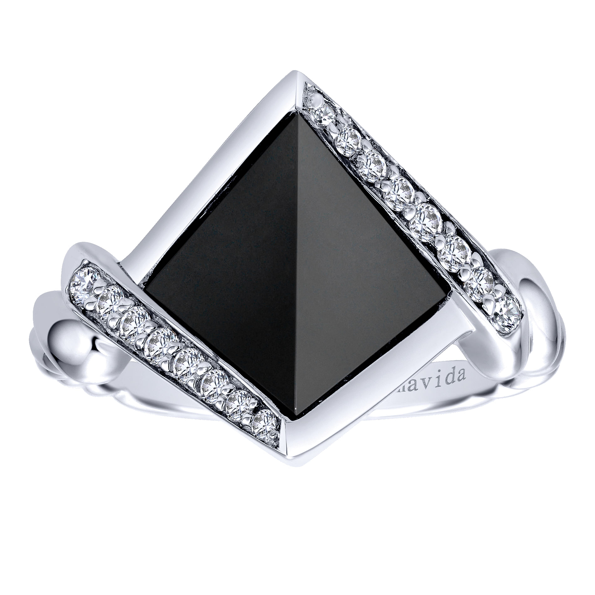 925 Sterling Silver Geometric Onyx and White Sapphire Ring