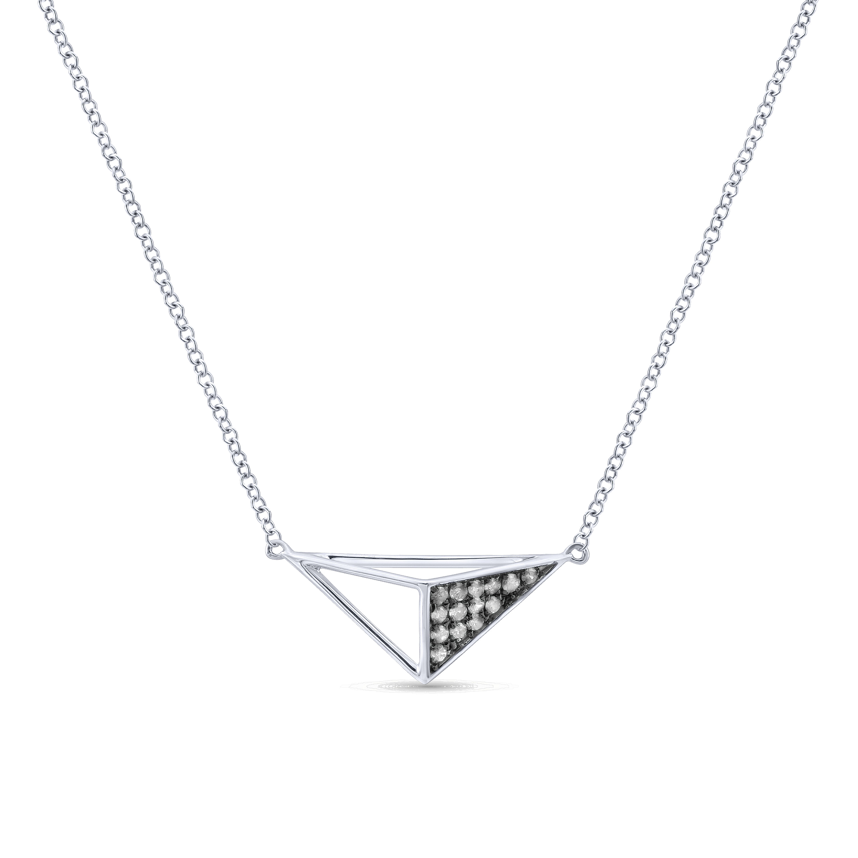 925 Sterling Silver Geometric Pendant Necklace with Diamonds