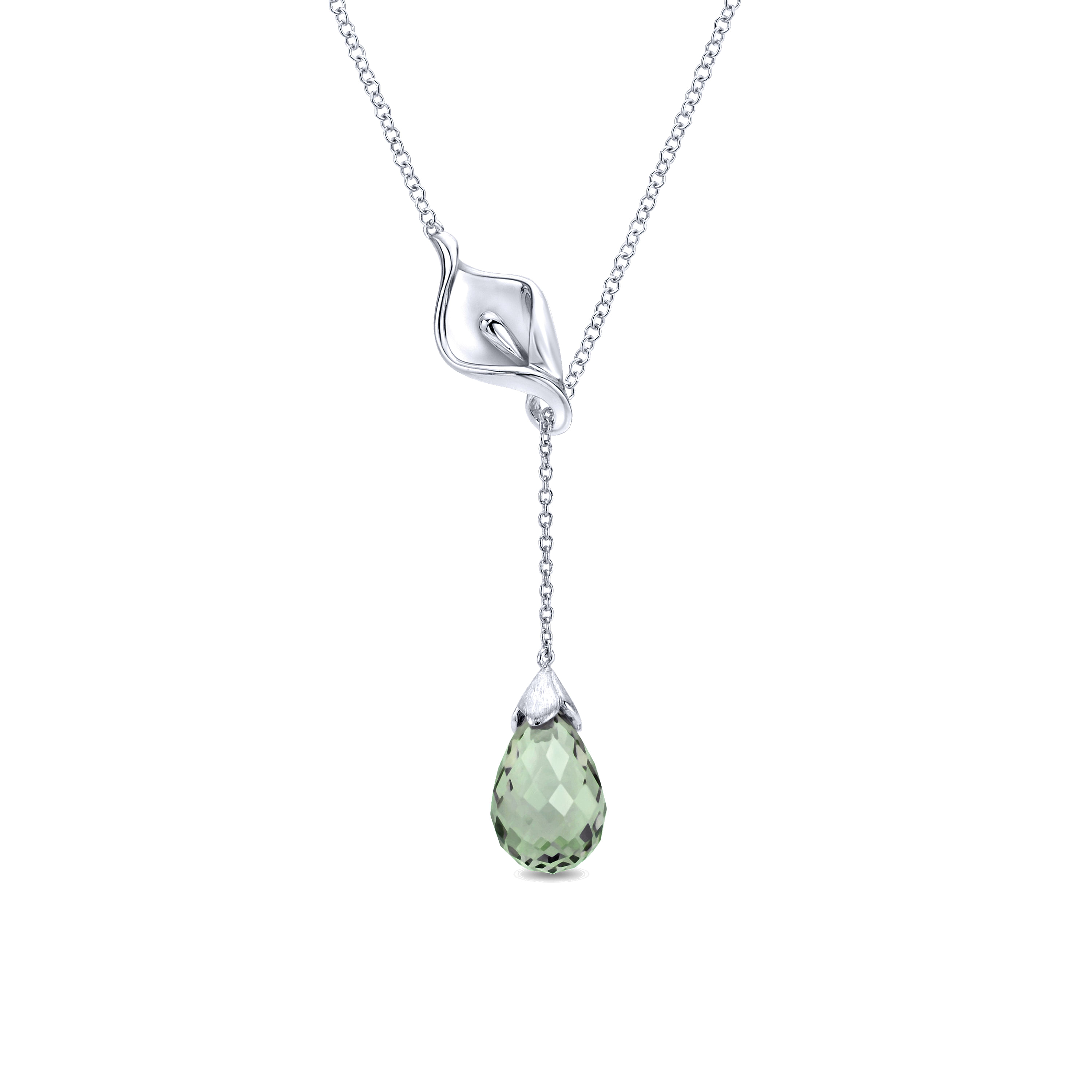 925 Sterling Silver Green Amethyst Floral Lariat Necklace