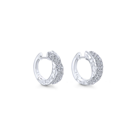 Gabriel - 925 Sterling Silver Hammered 10mm White Sapphire Huggies