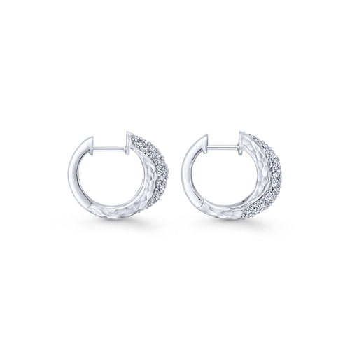 925 Sterling Silver Hammered 10mm White Sapphire Huggies