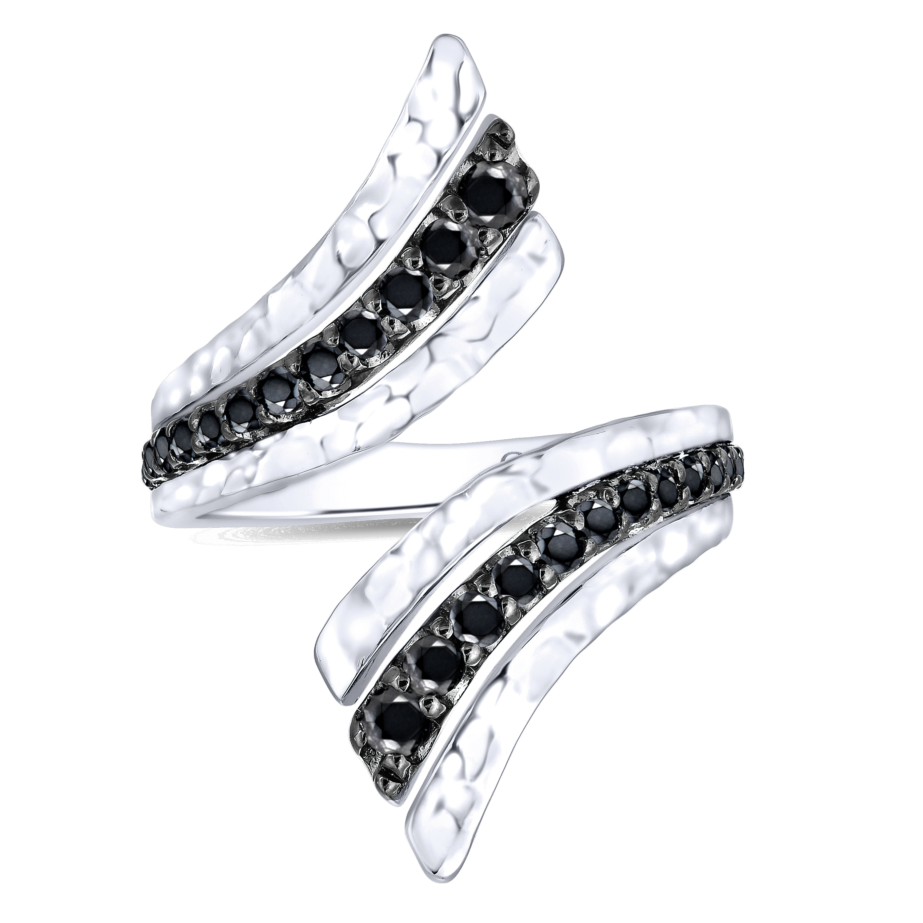 925 Sterling Silver Hammered Black Spinel Open Wrap Ring