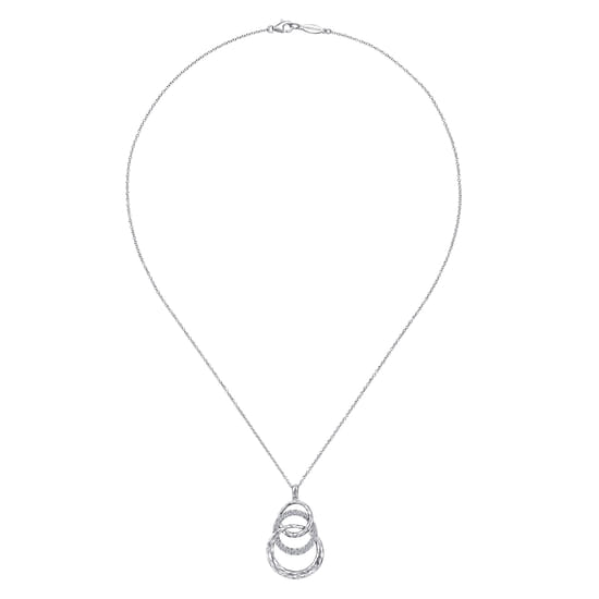 925 Sterling Silver Hammered Layered Circle White Sapphire Pendant Necklace angle 2