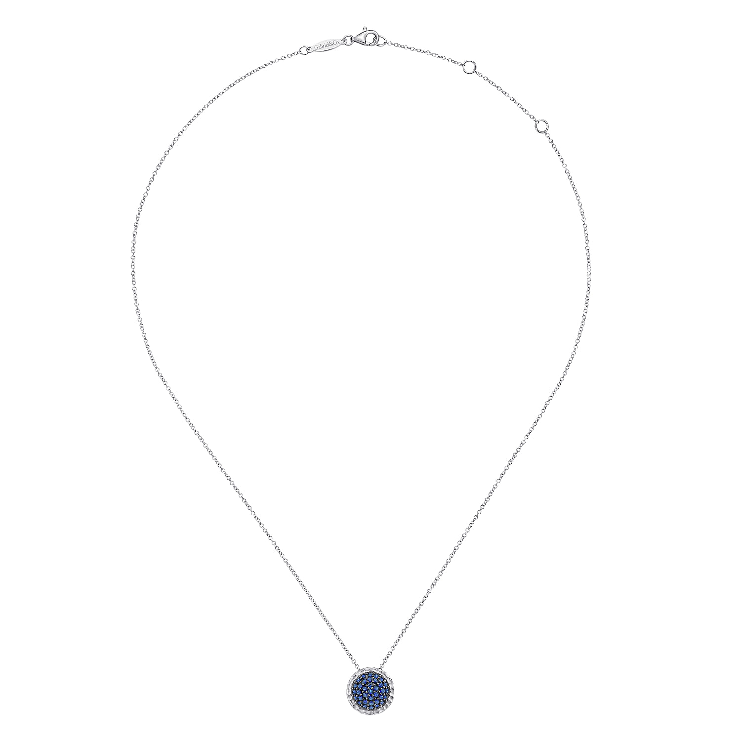 925 Sterling Silver Hammered Round Sapphire Pendant Necklace