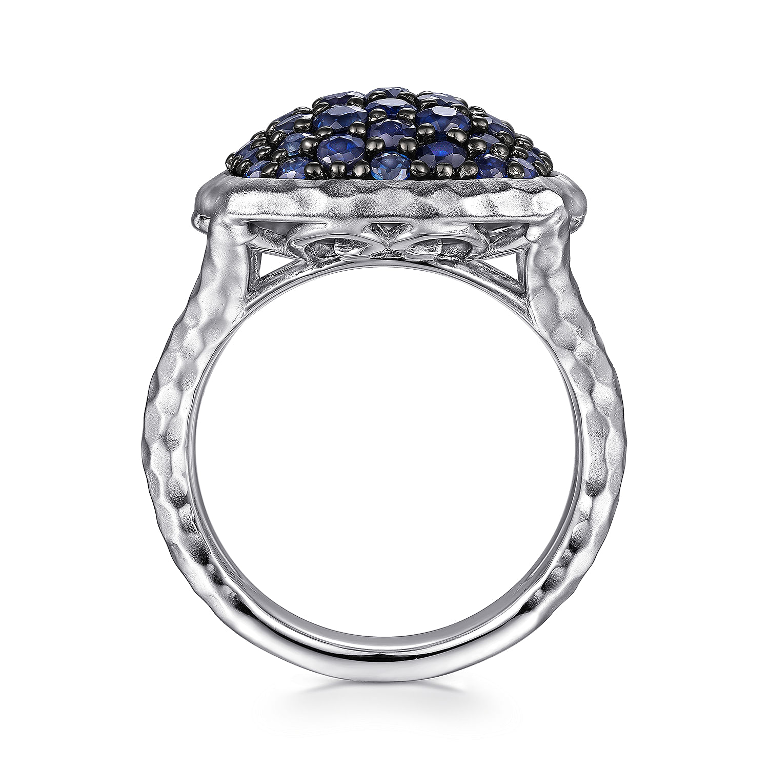 925 Sterling Silver Hammered Sapphire Pavé Ring