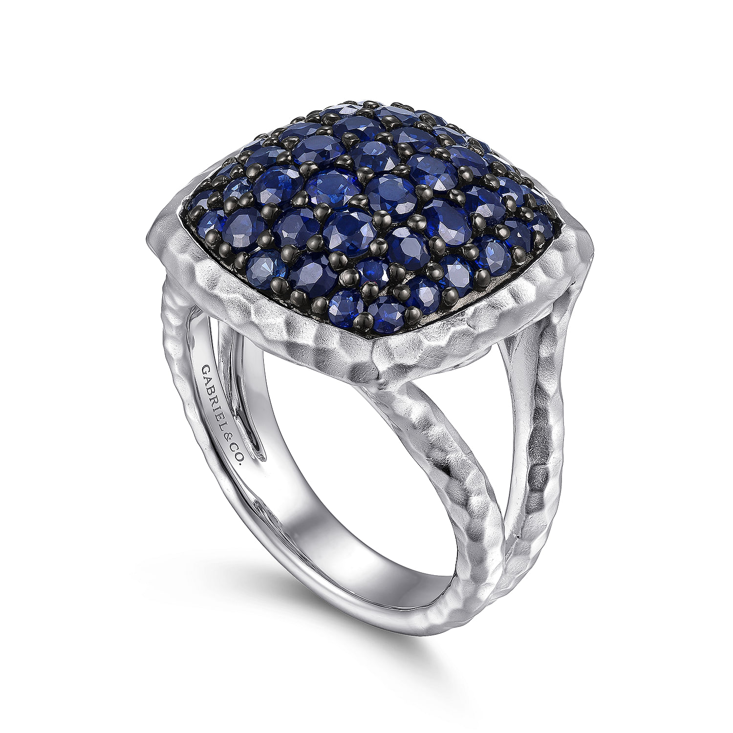 925 Sterling Silver Hammered Sapphire Pavé Ring