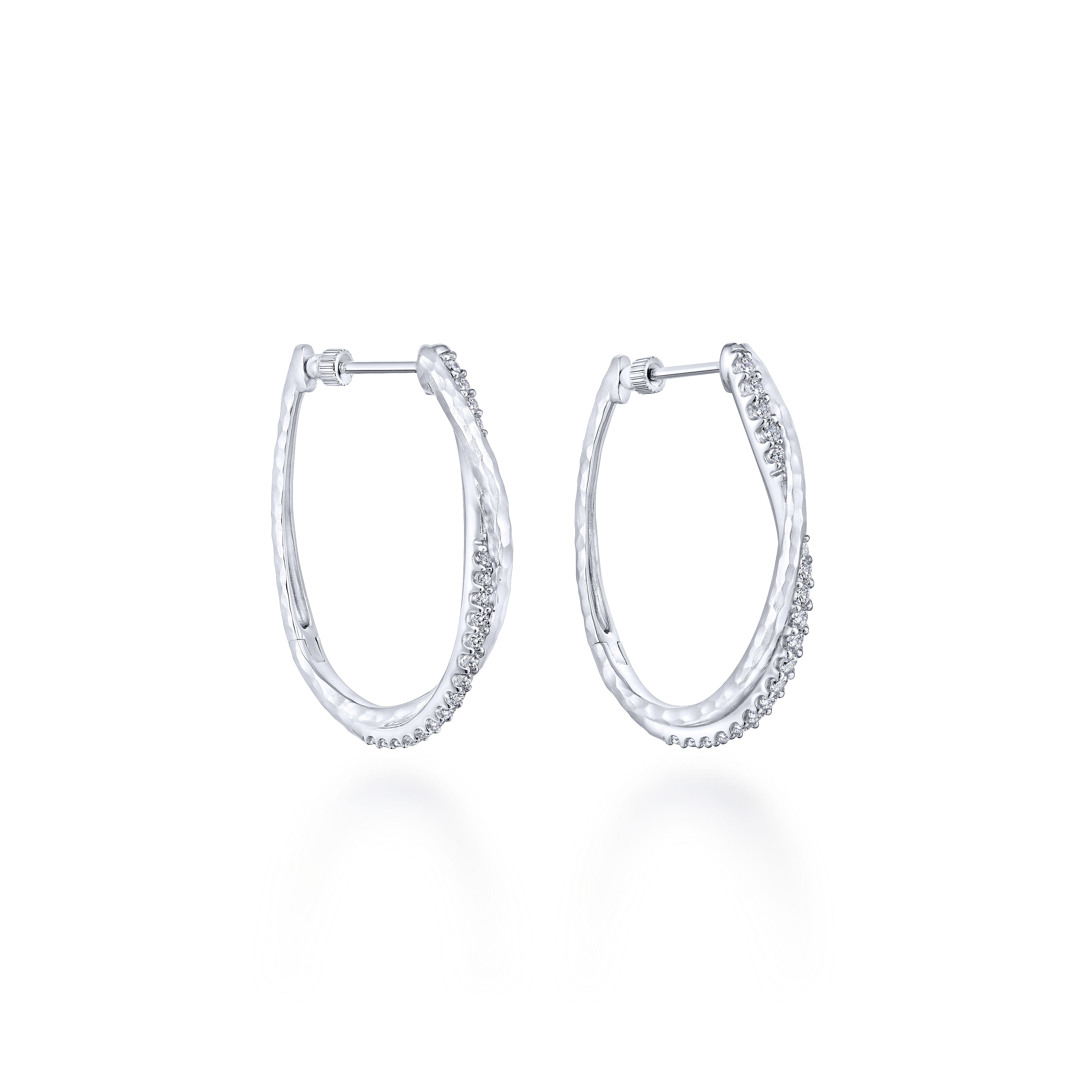 925 Sterling Silver Hammered Twisted 35mm White Sapphire Hoop Earrings