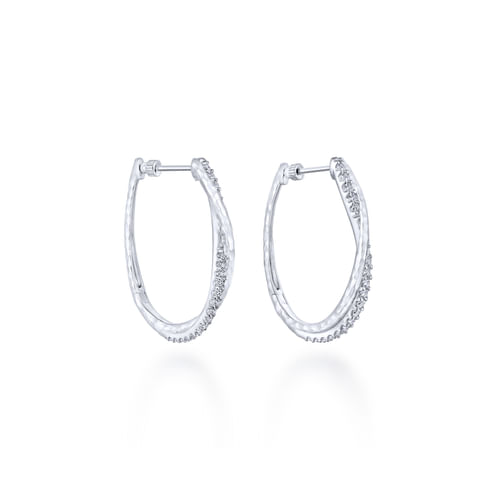 925 Sterling Silver Hammered Twisted 35mm White Sapphire Hoop Earrings
