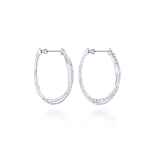 925 Sterling Silver Hammered Twisted 35mm White Sapphire Hoop Earrings