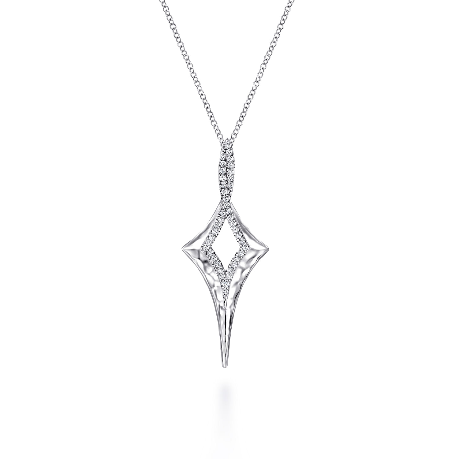 925 Sterling Silver Hammered Twisted Spiked White Sapphire Pendant Necklace