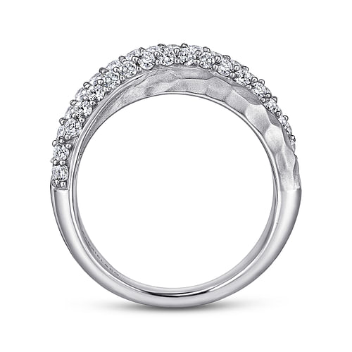 925 Sterling Silver Hammered White Sapphire Criss Cross Ring