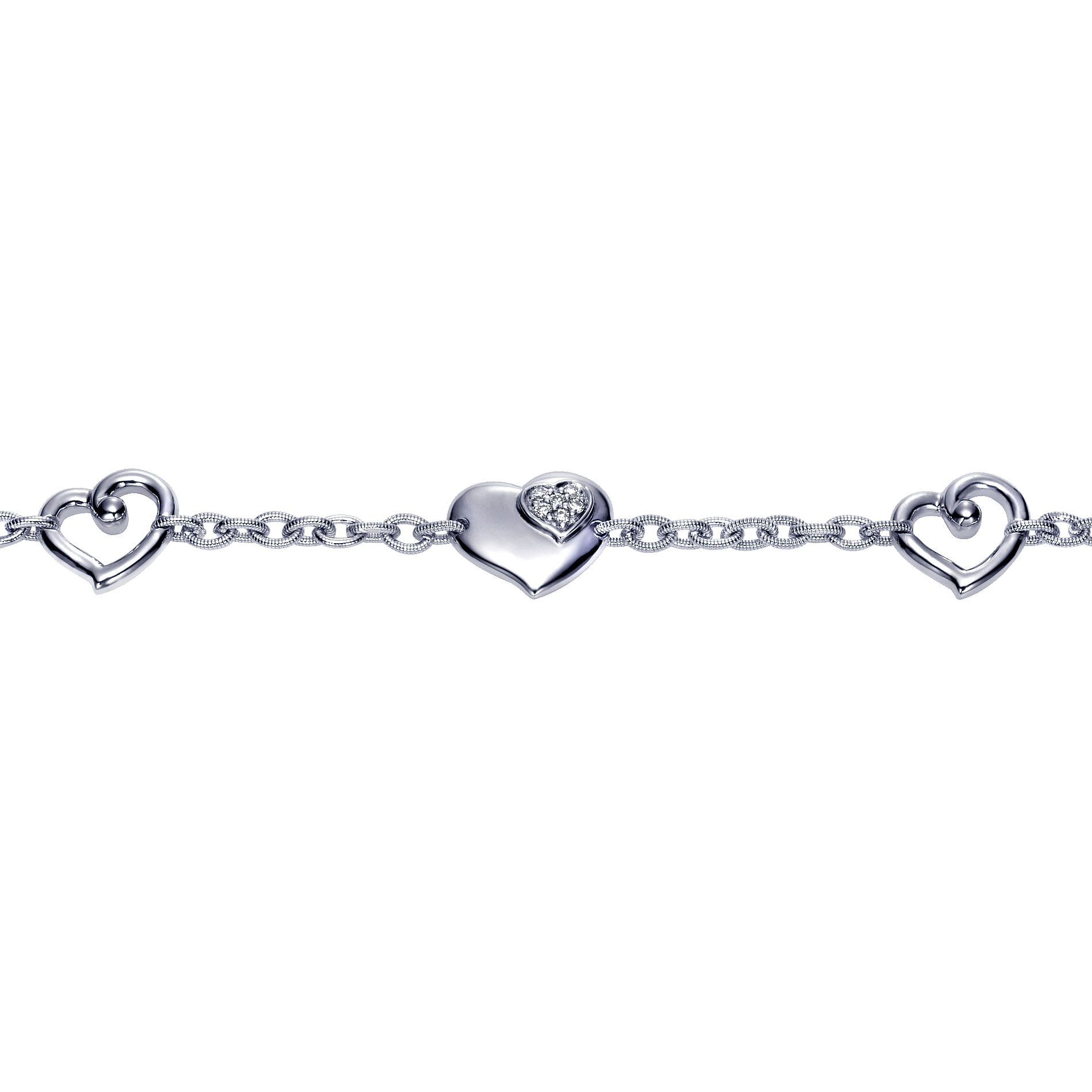 925 Sterling Silver Heart Chain Bracelet with White Sapphire Accent