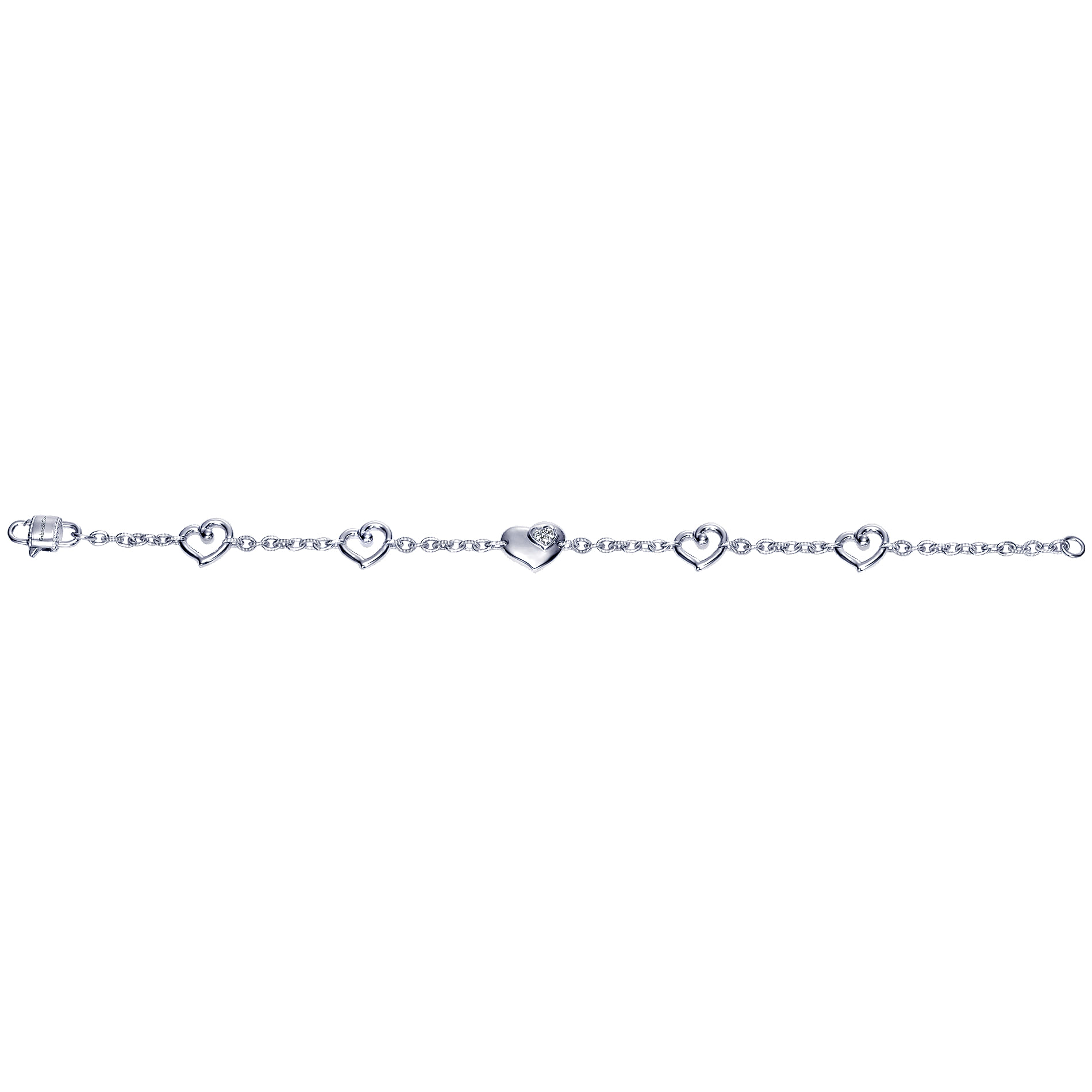 925 Sterling Silver Heart Chain Bracelet with White Sapphire Accent
