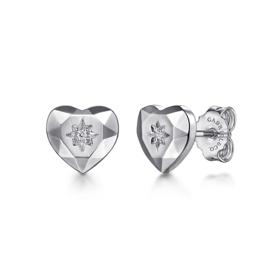 Gabriel - 925 Sterling Silver Heart Diamond Cut Stud Earrings Gabriel - 925 Sterling Silver Heart Diamond Cut Stud Earrings