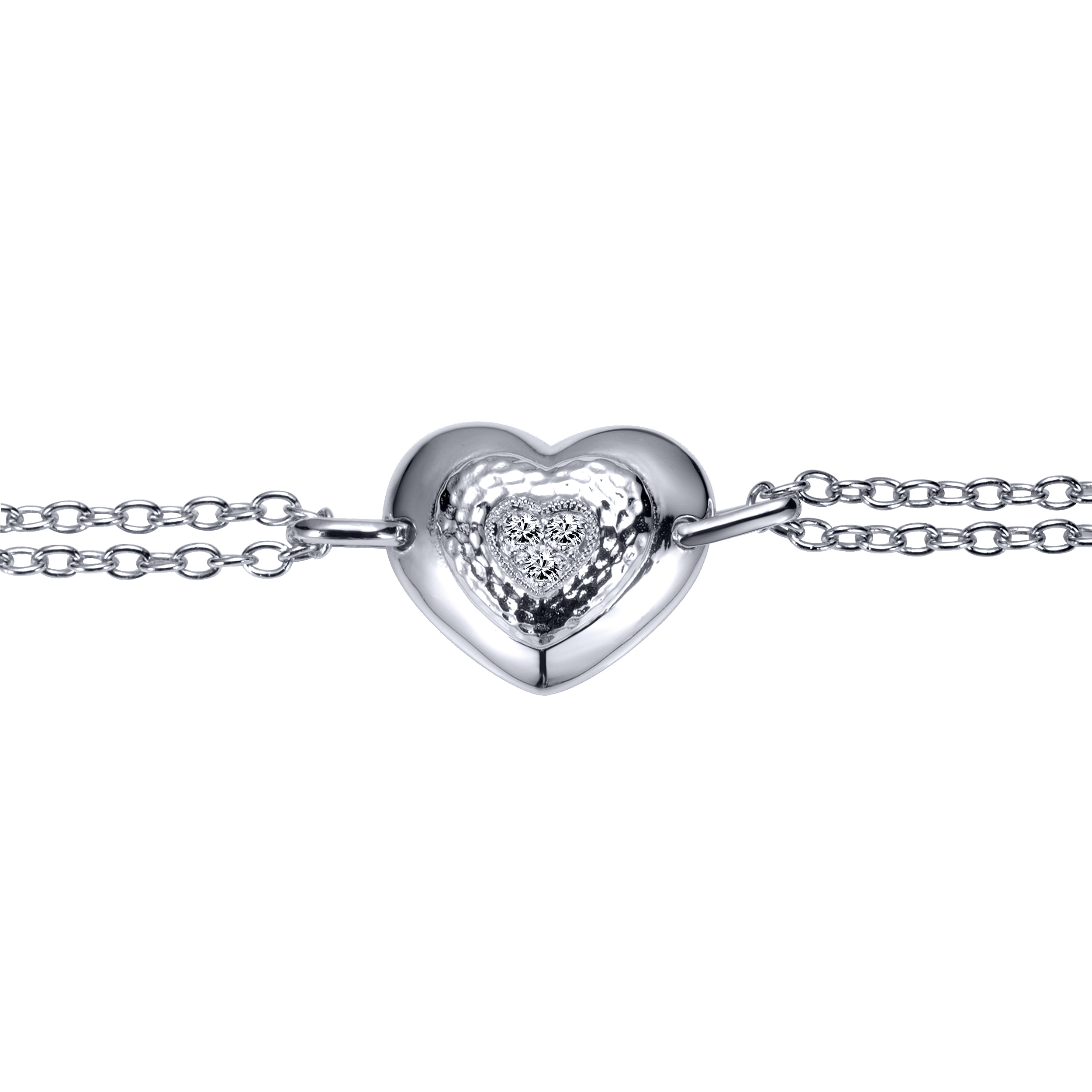 925 Sterling Silver Heart Diamond Layered Bracelet