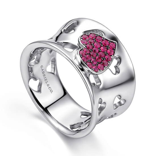 925 Sterling Silver Heart Ruby Ladies Ring angle 3