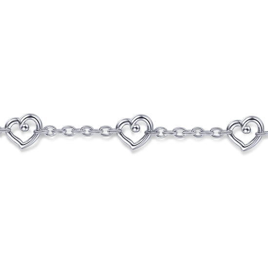 925 Sterling Silver Heart Station Chain Bracelet angle 2