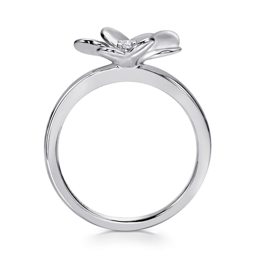 925 Sterling Silver High Polished Flower with White Sapphire Ring