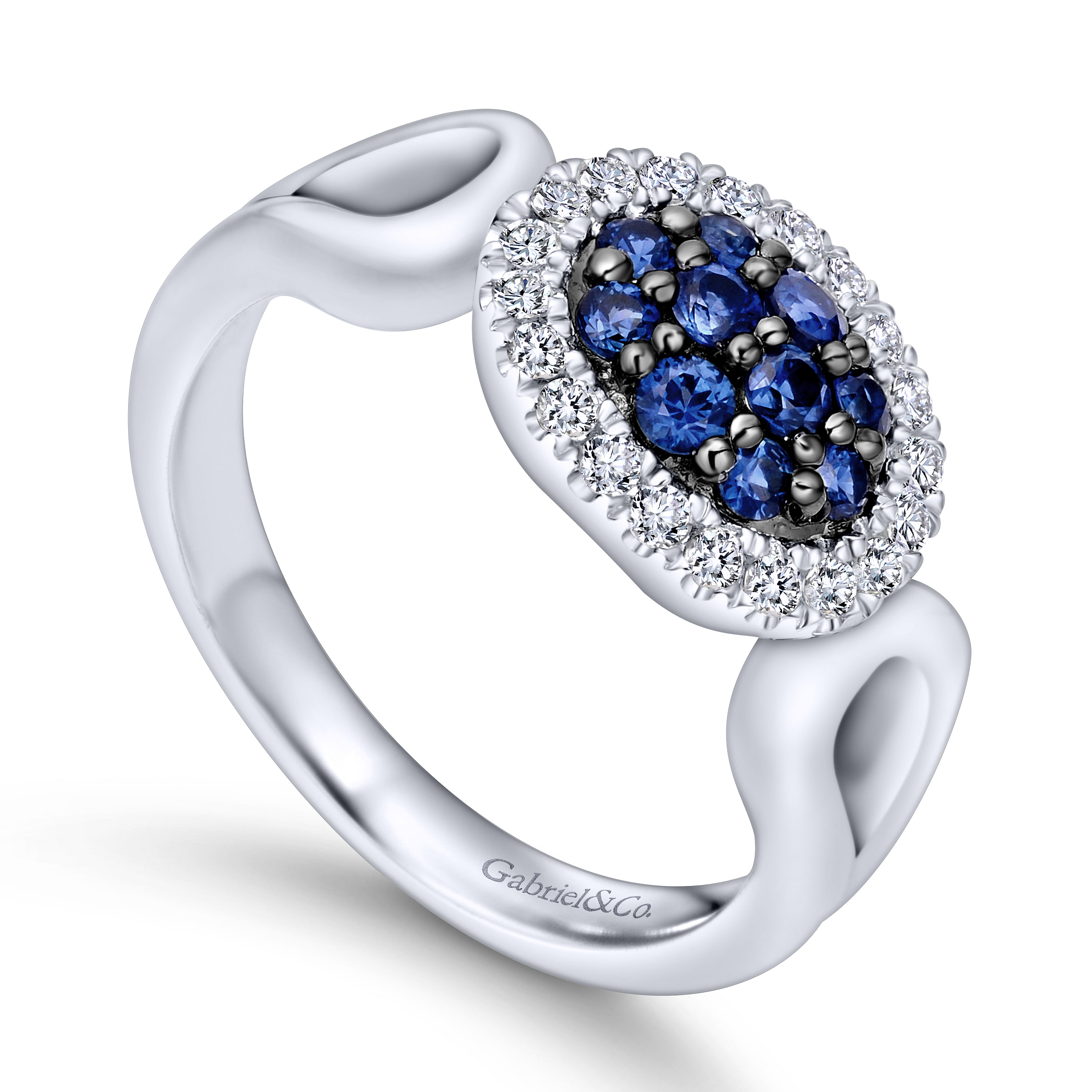 925 Sterling Silver Horizontal Oval Blue and White Sapphire Ring