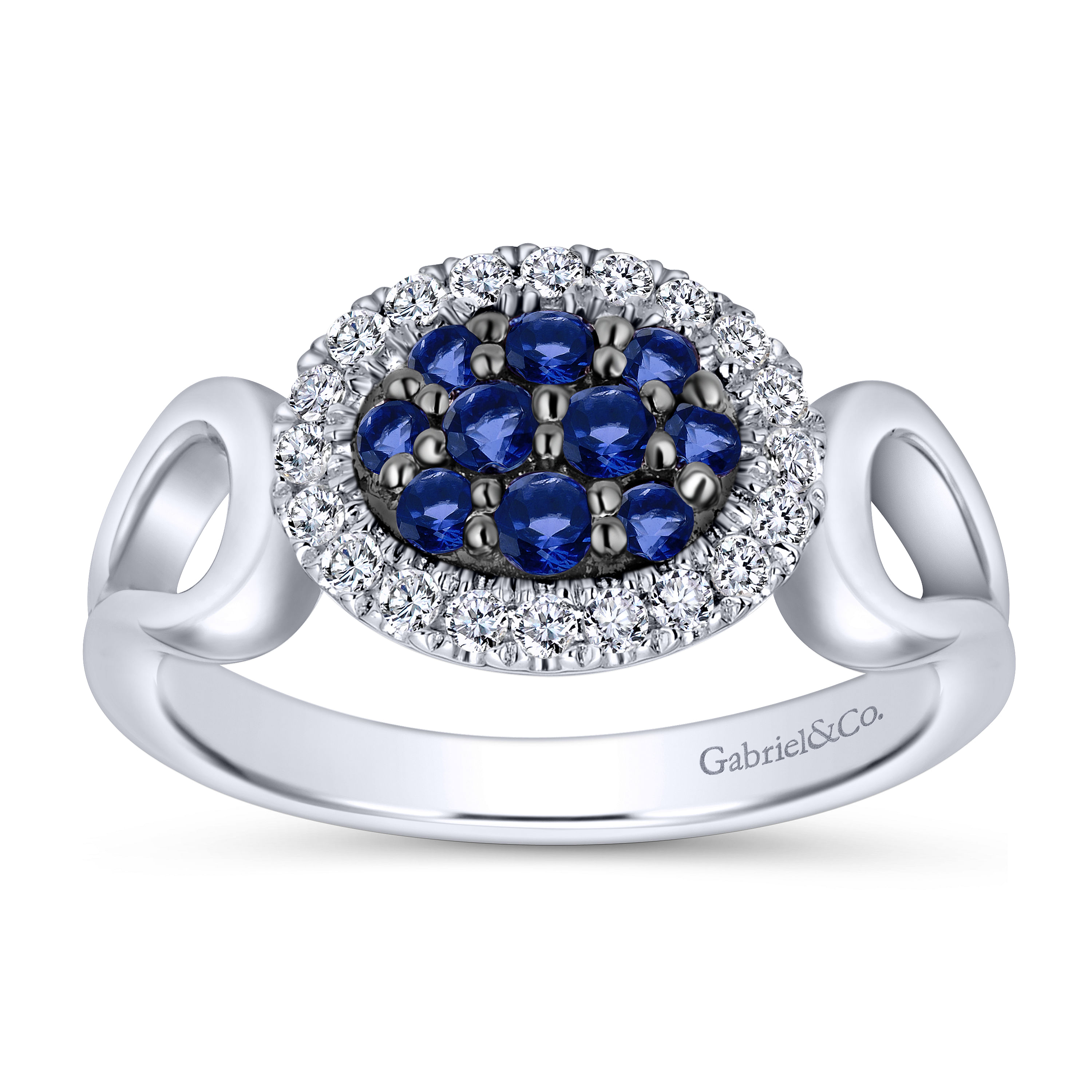 925 Sterling Silver Horizontal Oval Blue and White Sapphire Ring