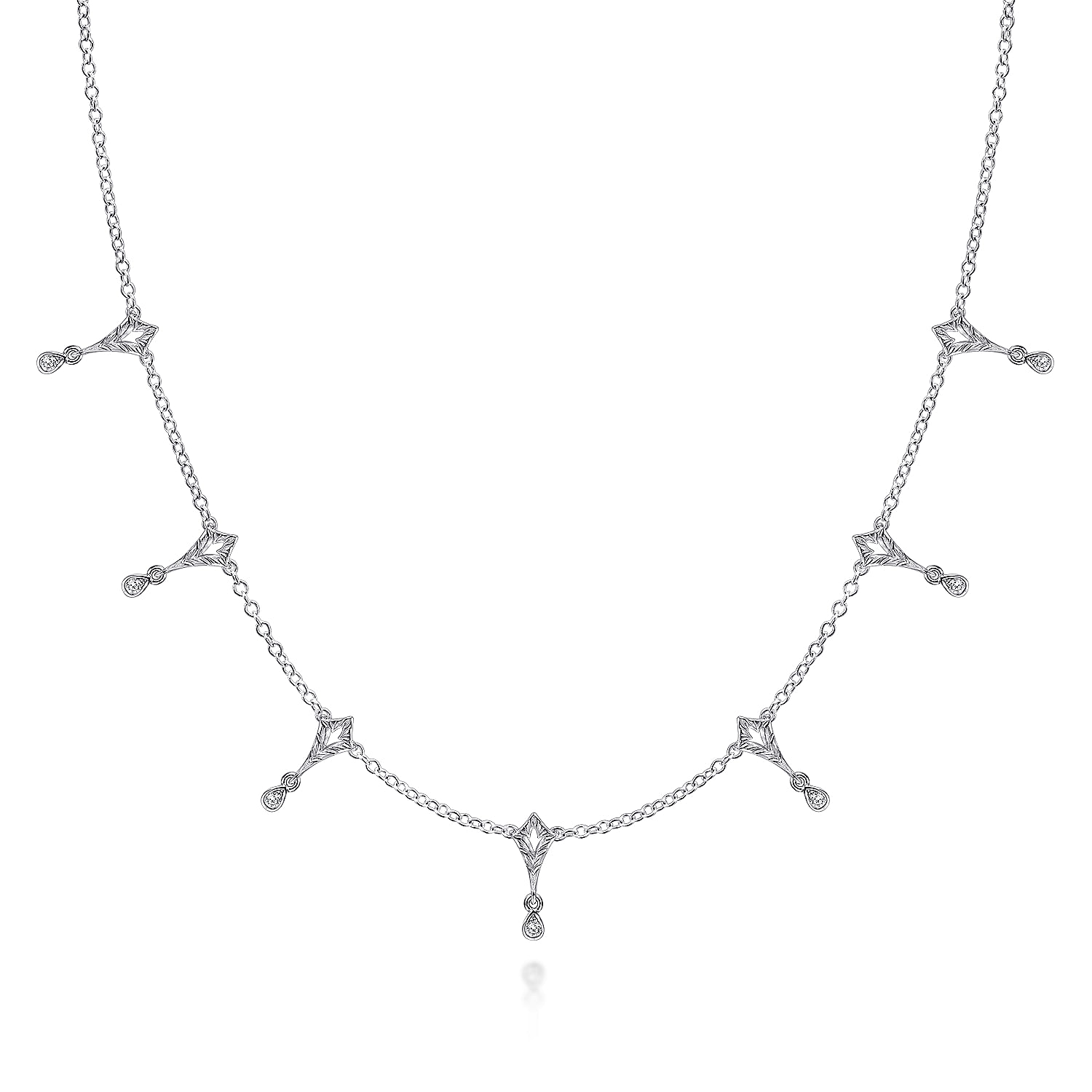 925 Sterling Silver Kite and White Sapphire Station Necklace