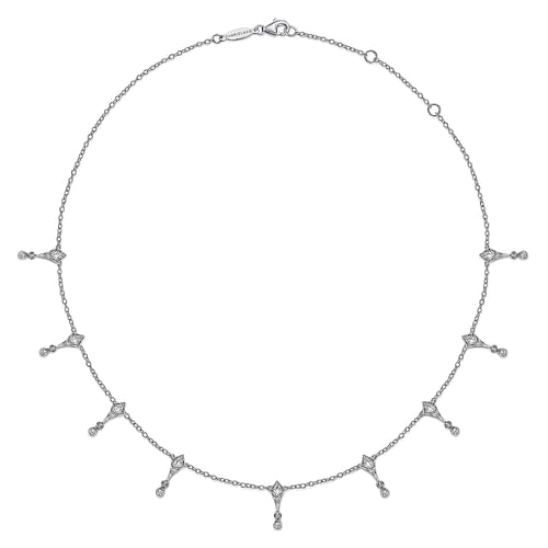 925 Sterling Silver Kite and White Sapphire Station Necklace