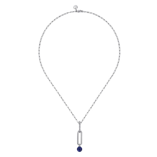 925 Sterling Silver Lapis Bujukan Drop Necklace