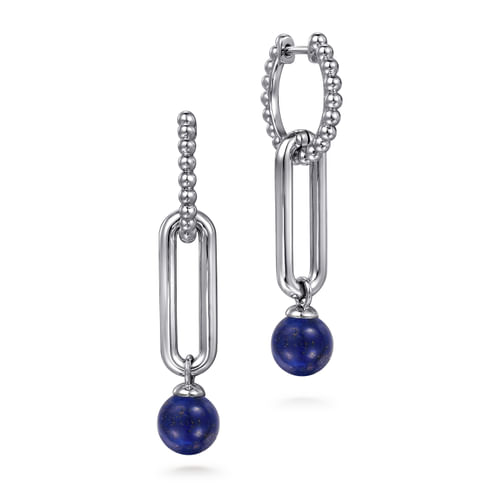 925 Sterling Silver Lapis Bujukan Huggie Drop Earrings