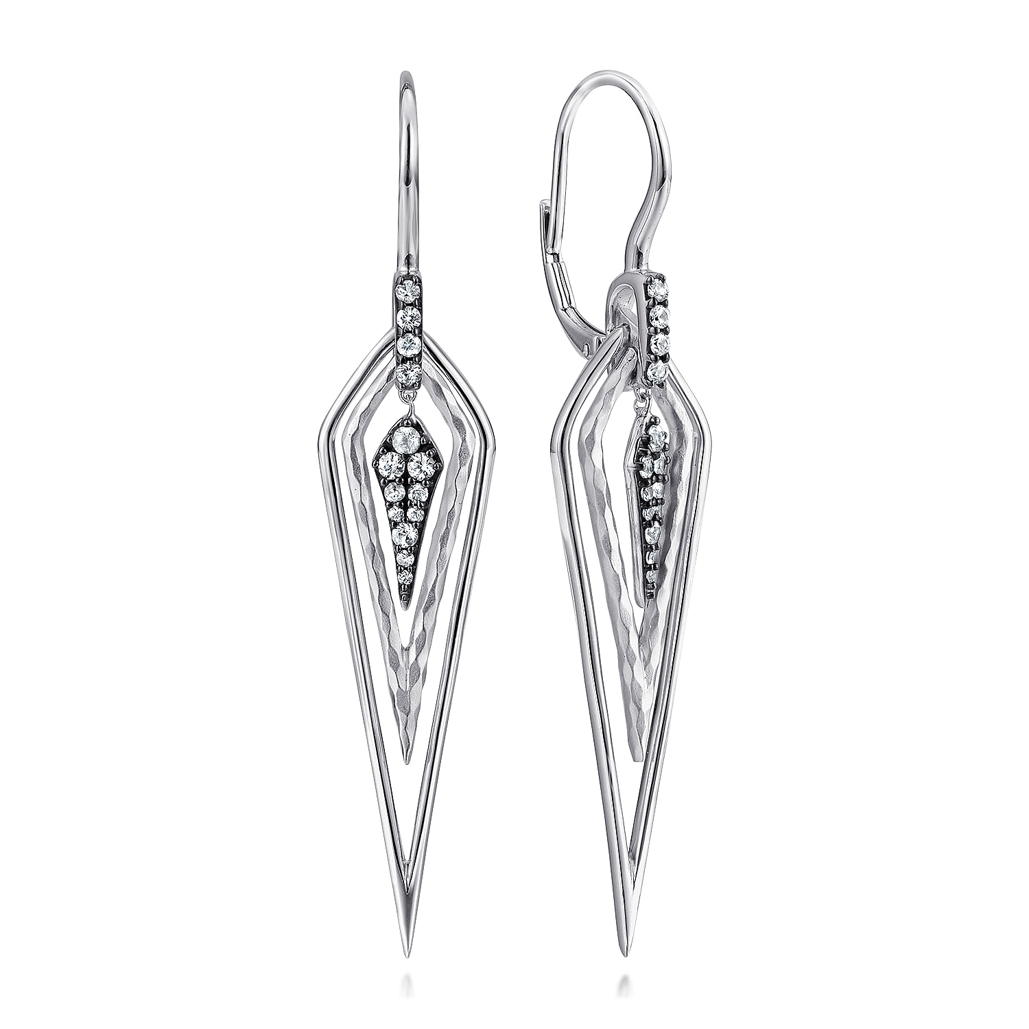 925 Sterling Silver Layered Kite Shape White Sapphire Drop Earrings