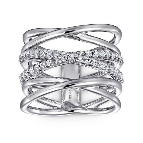 925 Sterling Silver Layered Multi Row White Sapphire Ring