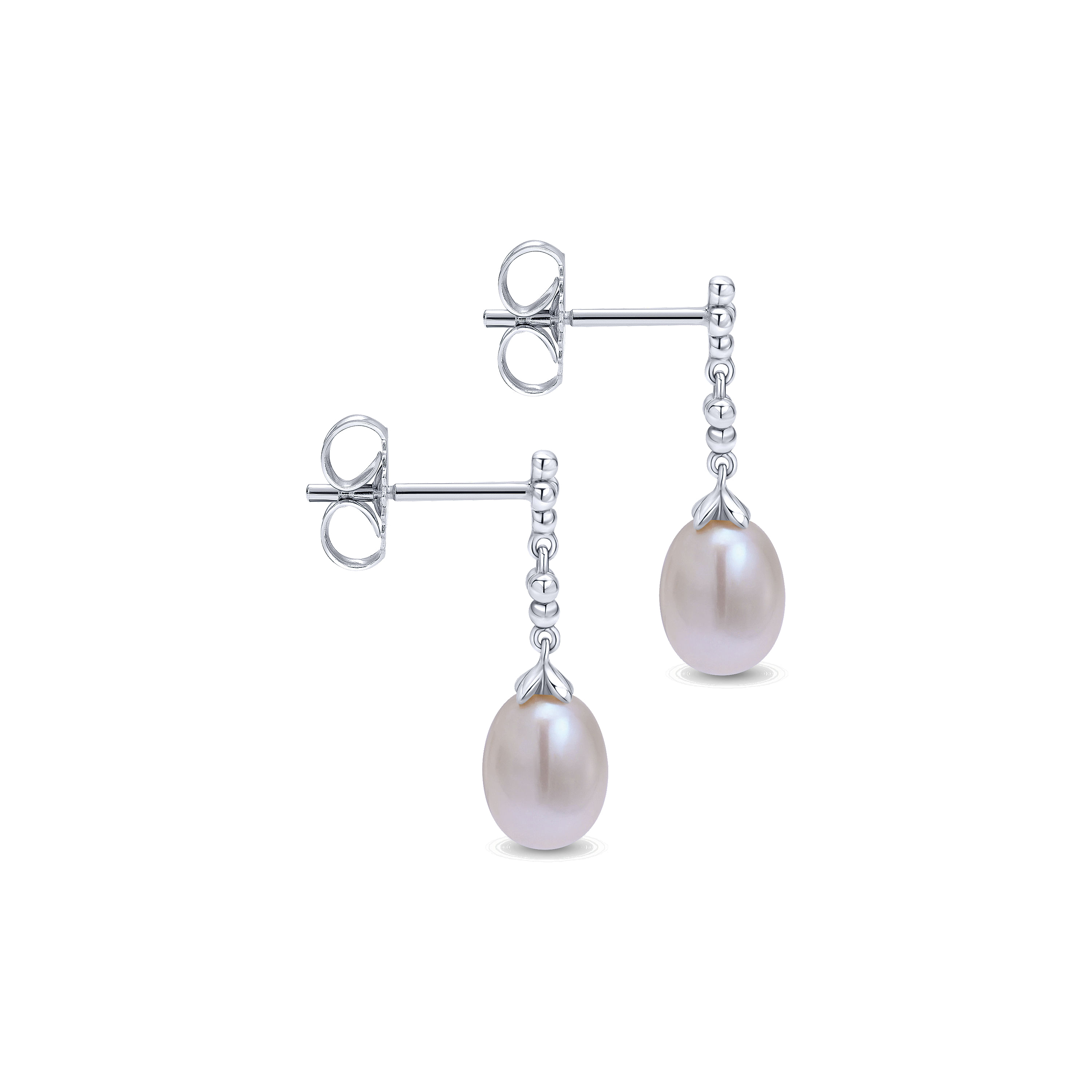 925 Sterling Silver Linear Pearl  Drop Earrings