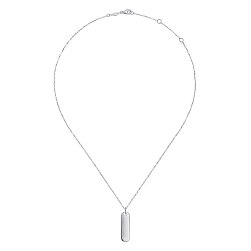 925 Sterling Silver Long Rectangular Pendant Necklace