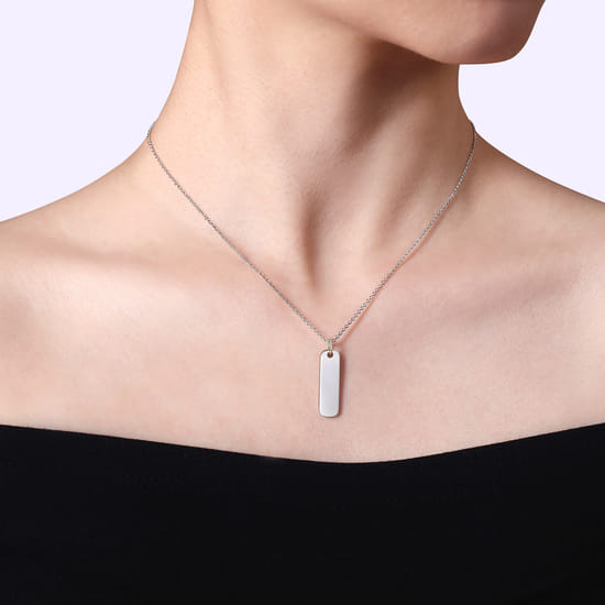 925 Sterling Silver Long Rectangular Pendant Necklace angle 3