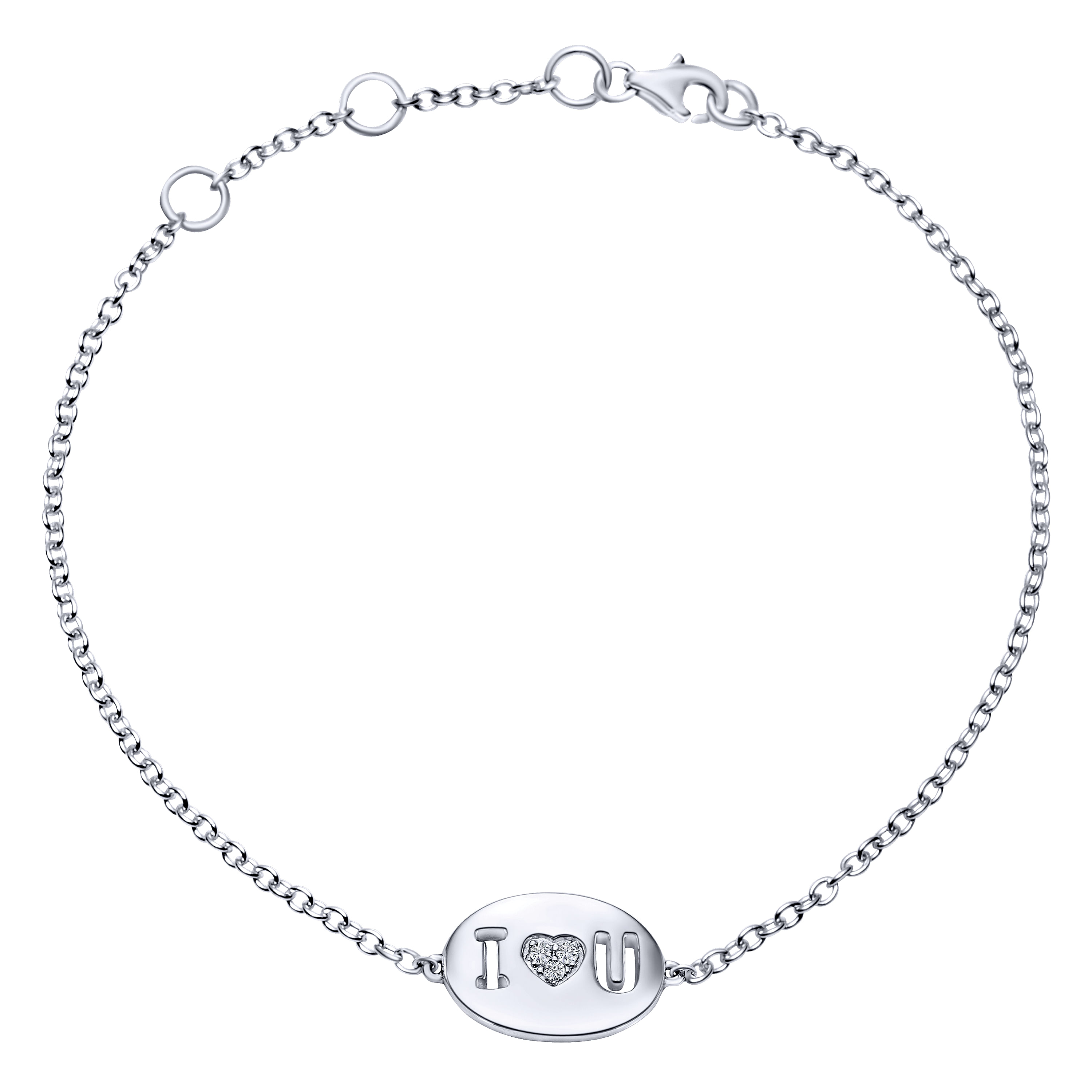 925 Sterling Silver Love Charm Pavé Diamond Bracelet