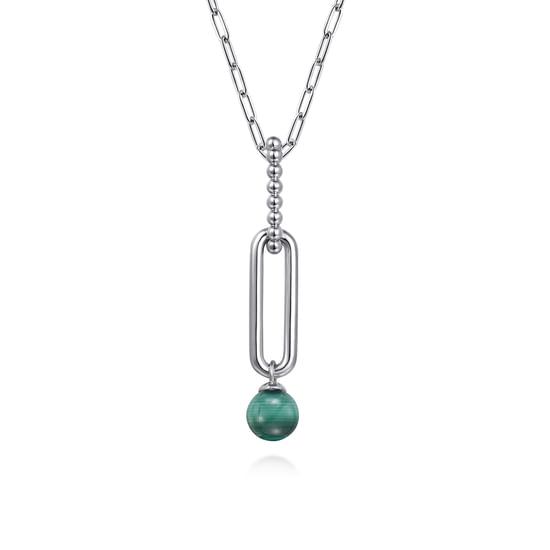 Gabriel - 925 Sterling Silver Malachite Bujukan Drop Necklace