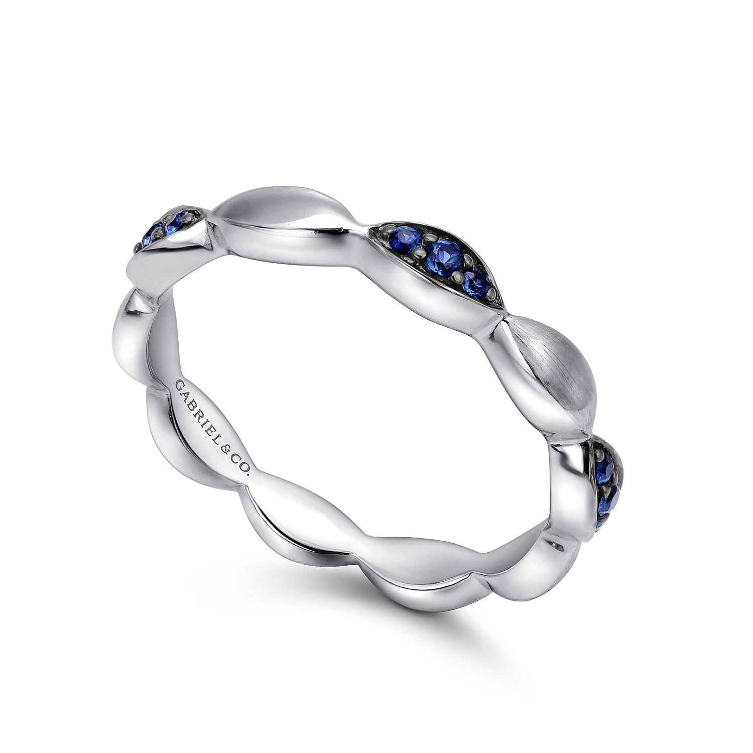 925 Sterling Silver Marquise Shape Station Ring with Sapphire Stones