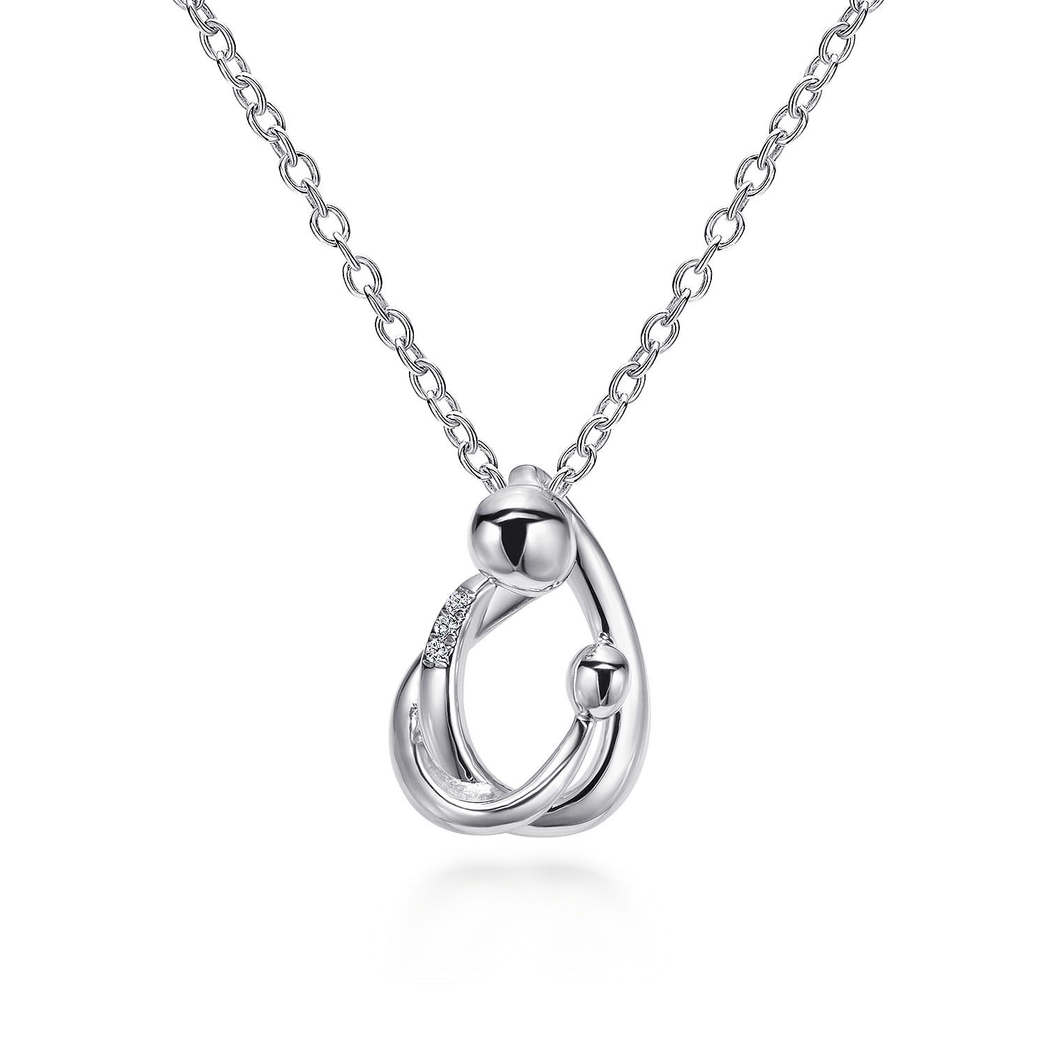925 Sterling Silver Mother and Child Pendant Necklace with Diamonds