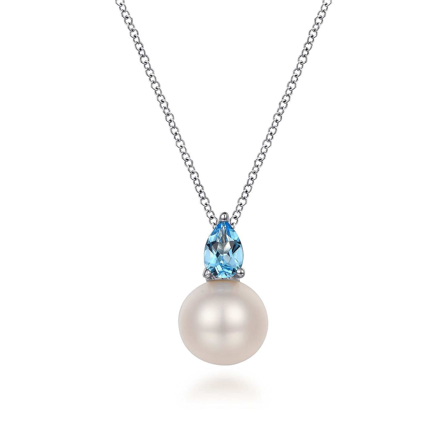 925 Sterling Silver Mother of Pearl and Blue Topaz Pendant Necklace
