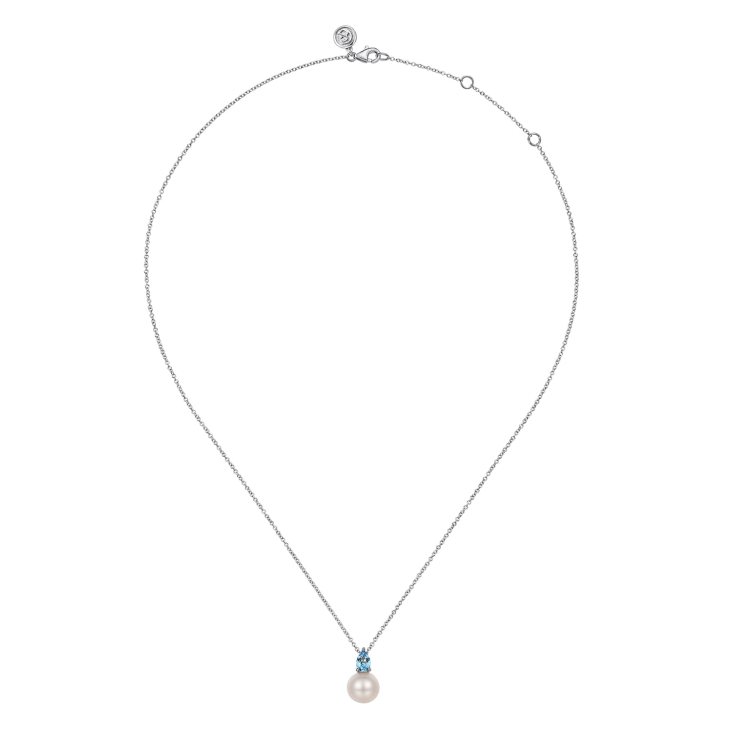 925 Sterling Silver Mother of Pearl and Blue Topaz Pendant Necklace