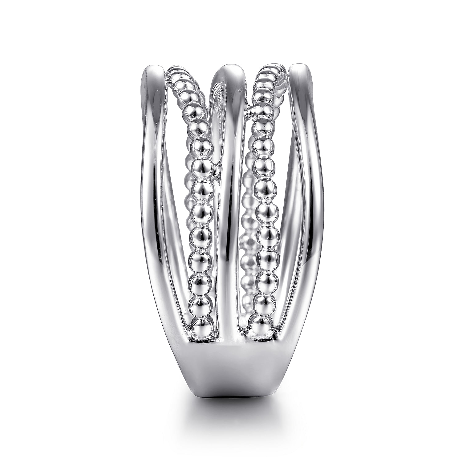 925 Sterling Silver Multi Row Bujukan Bead Curved Wide Band Ring