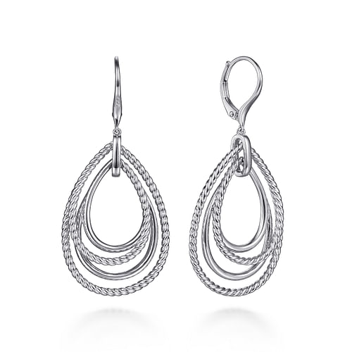 925 Sterling Silver Multi Row Open Teardrop Leverback Earrings