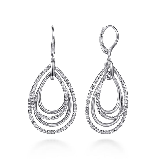 Gabriel - 925 Sterling Silver Multi Row Open Teardrop Leverback Earrings