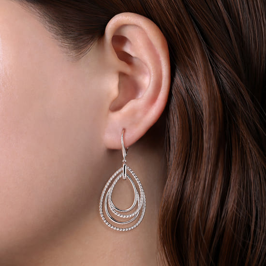 925 Sterling Silver Multi Row Open Teardrop Leverback Earrings angle 2