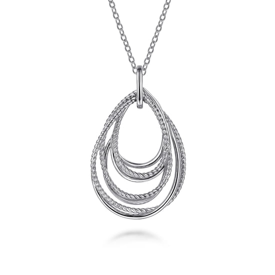 Gabriel - 925 Sterling Silver Multi Row of Rope Teardrop Pendant Necklace