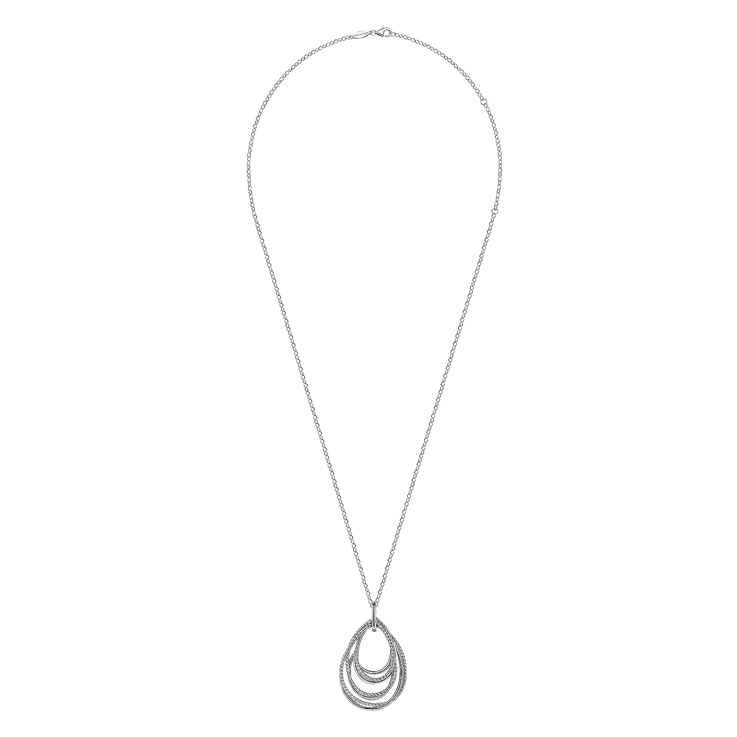 925 Sterling Silver Multi Row of Rope Teardrop Pendant Necklace