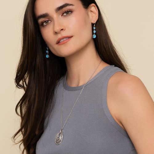 925 Sterling Silver Multi Row of Rope Teardrop Pendant Necklace
