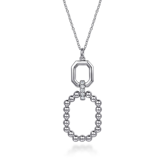 Gabriel - 925 Sterling Silver Octagon White Sapphire Bujukan Drop Pendant Necklace